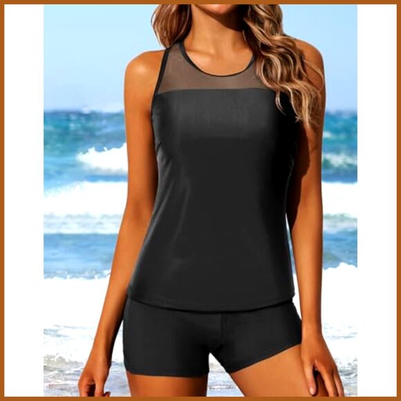 Racerback Tankini Swimsuit with Boyshorts, Athletic Two-Piece - Picture 4 of 6
